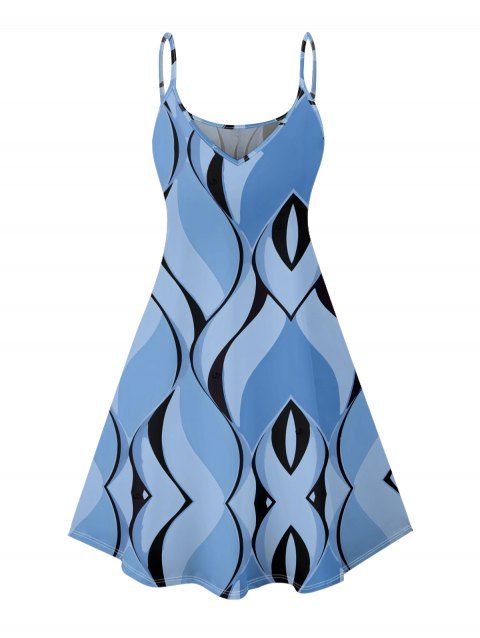 Robe de vacances à imprimé géométrique, bretelles spaghetti, col en V, coupe trapèze, mini-robe décontractée