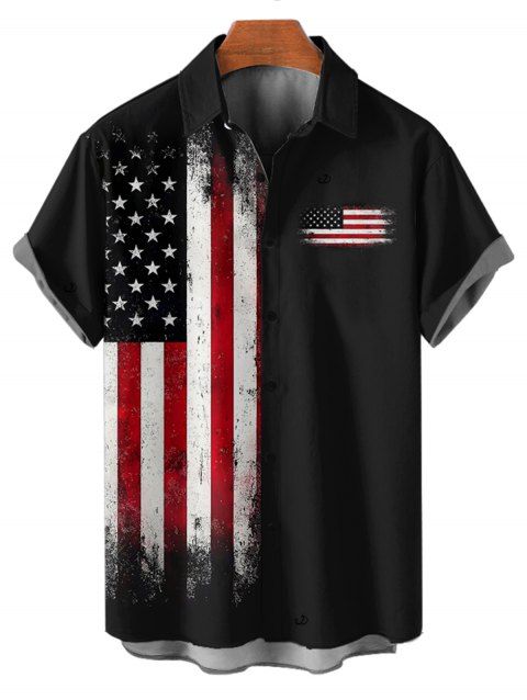 Chemise homme à rayures et étoiles, motif drapeau américain, pour le jour de l'indépendance, boutonnée, retroussée, manches courtes, patriotique