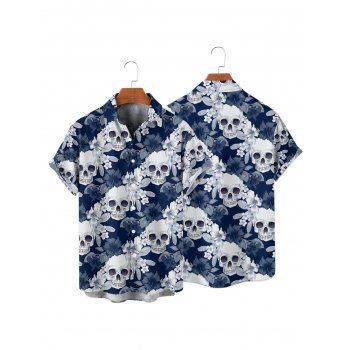 Men's Allover Floral Skulls Pattern Gothic Shirt Button Up Roll Up Short Sleeve Vacation Shirt