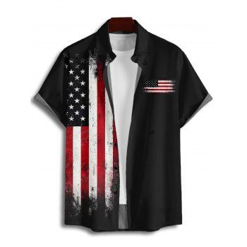 Men's American Flag Star Striped Print Independence Day Shirt Button Up Roll Up Short Sleeve Patriotic Shirt