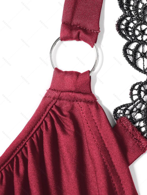 Robe Ligne A Mi-Longue Ceinturée Papillon Croisée à Taille Haute - Rouge foncé L