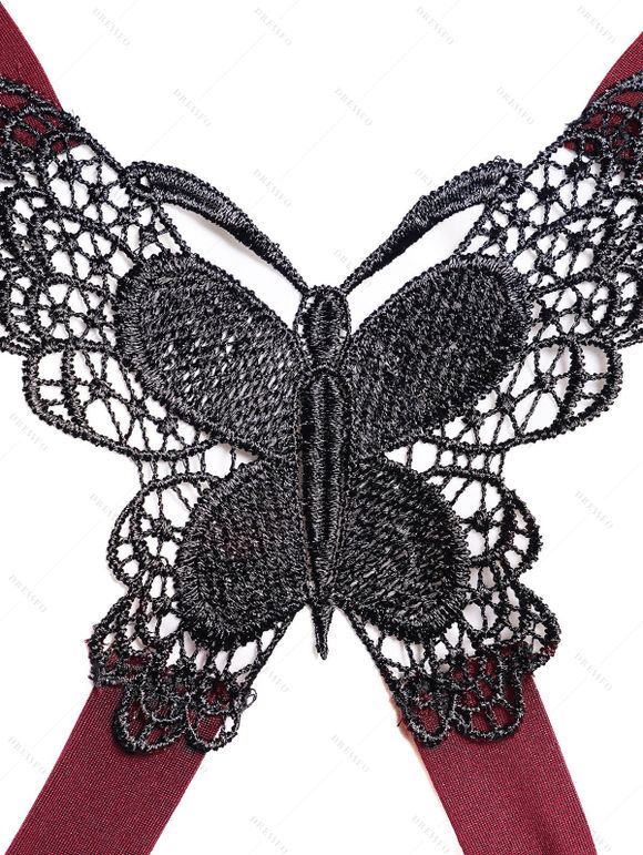 Robe Ligne A Mi-Longue Ceinturée Papillon Croisée à Taille Haute - Rouge foncé L