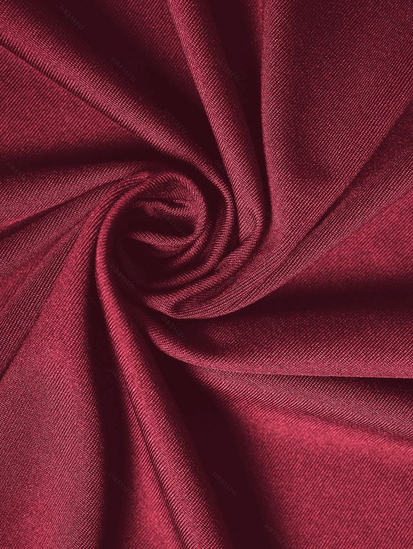 Robe Ligne A Mi-Longue Ceinturée Papillon Croisée à Taille Haute - Rouge foncé L