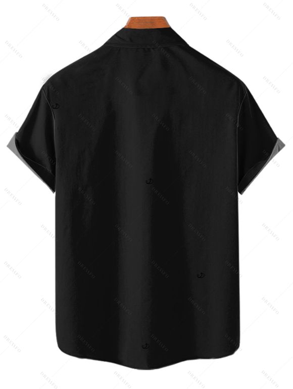 Chemise homme à rayures et étoiles, motif drapeau américain, pour le jour de l'indépendance, boutonnée, retroussée, manches courtes, patriotique - Noir S