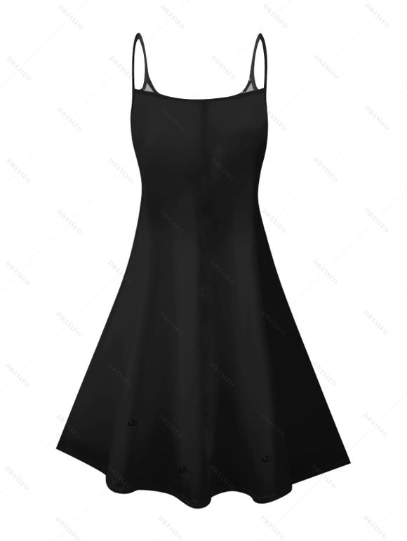 Robe de fête de l'indépendance à imprimé étoiles et rayures, à bretelles spaghetti, col en V, coupe trapèze, mini-robe débardeur patriotique - Noir L | US 8-10