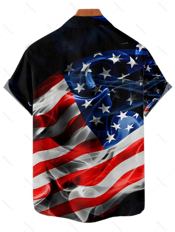 Chemise patriotique à manches courtes et boutons pour homme, imprimé drapeau américain, jour de l'indépendance - Noir L