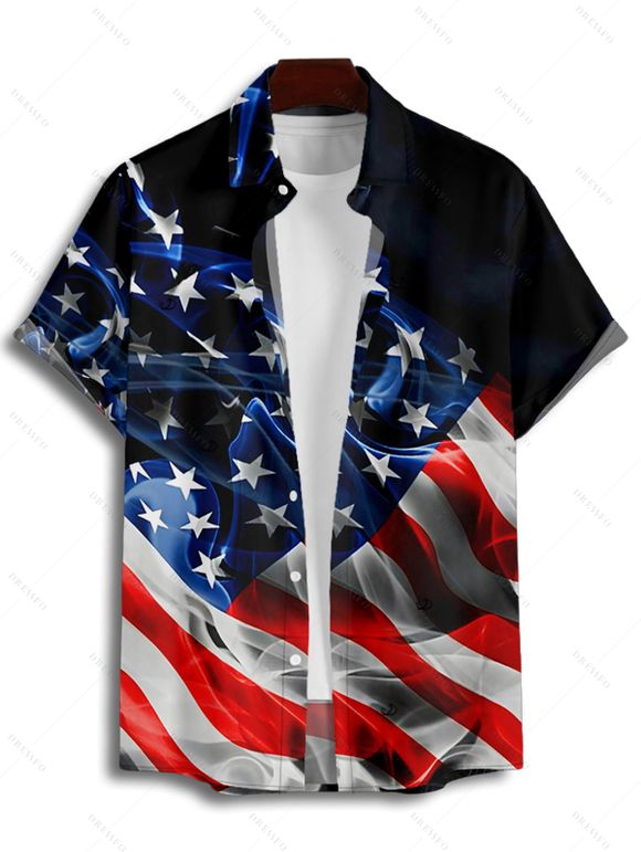 Chemise patriotique à manches courtes et boutons pour homme, imprimé drapeau américain, jour de l'indépendance - Noir L