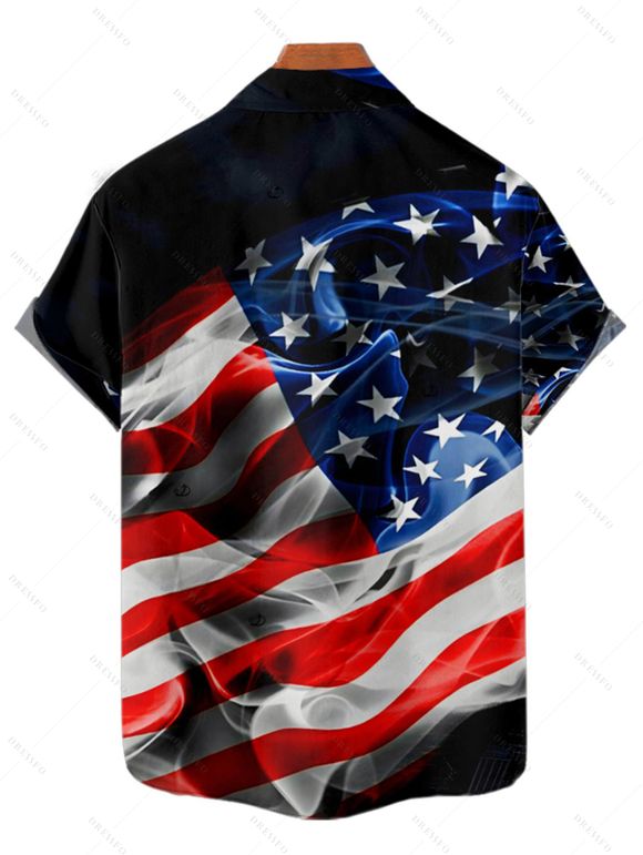 Independence Day Couple Outfit American Flag Pattern Spaghetti Strap Tank Dress and Button Up Shirt Patriotic Matching Outfit - Noir S | US 4