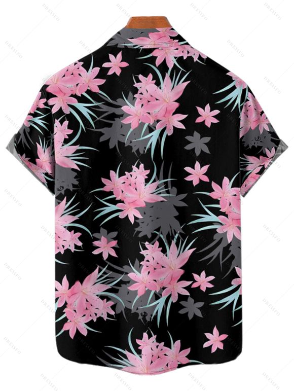 Vacation Couple Outfit Floral Leaf Pattern Ruched Bust Belt Sweetheart Neck Dress and Button Up Shirt Casual Matching Outfit - Noir S | US 4