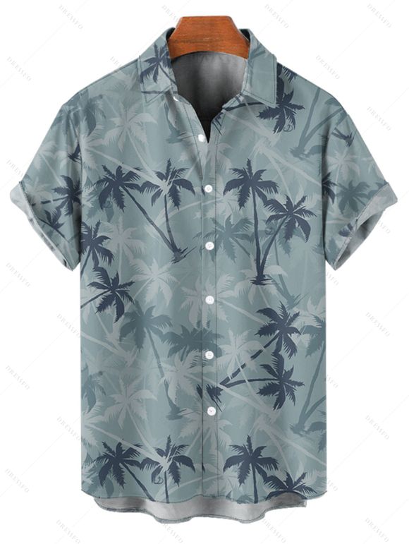Chemise de plage à manches courtes et boutons pour homme, motif cocotiers - Vert clair 5XL