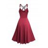 Robe Ligne A Mi-Longue Ceinturée Papillon Croisée à Taille Haute - Rouge foncé XXL