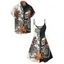 Gothic Couple Outfit Colorblock Skeleton Smoking Fire Floral Pattern Spaghetti Strap Tank Dress and Button Up Shirt Vacation Matching Outfit - Noir S | US 4