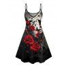 Robe gothique à motif papillon et rose, bretelles spaghetti, col en V, coupe trapèze, mini-robe de vacances - Rouge foncé XXXXXL | US 20