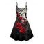 Robe gothique à motif papillon et rose, bretelles spaghetti, col en V, coupe trapèze, mini-robe de vacances - Rouge foncé XXXXXL | US 20