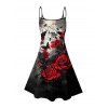 Robe gothique à motif papillon et rose, bretelles spaghetti, col en V, coupe trapèze, mini-robe de vacances - Rouge foncé XXXXXL | US 20