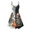 Robe gothique à motif floral et squelette colorblock, bretelles spaghetti, col en V, coupe trapèze, mini-robe de vacances - Noir XXXXXL | US 20
