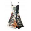 Robe gothique à motif floral et squelette colorblock, bretelles spaghetti, col en V, coupe trapèze, mini-robe de vacances - Noir XXXXXL | US 20