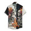 Chemise gothique à manches courtes et boutons pour homme, motif floral, motif squelette et feu fumant, style vacances - Noir 5XL