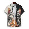 Chemise gothique à manches courtes et boutons pour homme, motif floral, motif squelette et feu fumant, style vacances - Noir 5XL