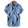 Chemise de vacances à imprimé géométrique pour homme, boutonnée, retroussée, manches courtes, décontractée - Bleu gris 5XL