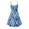 Robe de vacances à imprimé géométrique, bretelles spaghetti, col en V, coupe trapèze, mini-robe décontractée - Bleu gris XXXXXL | US 20