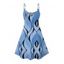 Robe de vacances à imprimé géométrique, bretelles spaghetti, col en V, coupe trapèze, mini-robe décontractée - Bleu gris XXXXXL | US 20