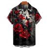 Chemise gothique à manches courtes et boutons pour homme, motif papillon et rose, idéale pour les vacances - Rouge foncé 5XL
