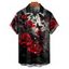 Chemise gothique à manches courtes et boutons pour homme, motif papillon et rose, idéale pour les vacances - Rouge foncé 5XL