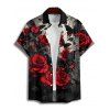 Chemise gothique à manches courtes et boutons pour homme, motif papillon et rose, idéale pour les vacances - Rouge foncé 5XL