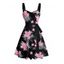 Robe de vacances à motif floral et feuilles, buste froncé, ceinture, col en cœur, coupe trapèze, mini, décontractée - Noir S | US 4