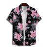 Chemise de vacances à motif floral et feuilles pour homme, boutonnée, retroussée, manches courtes, décontractée - Noir M