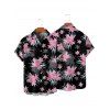 Chemise de vacances à motif floral et feuilles pour homme, boutonnée, retroussée, manches courtes, décontractée - Noir M