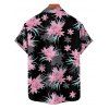 Chemise de vacances à motif floral et feuilles pour homme, boutonnée, retroussée, manches courtes, décontractée - Noir M