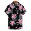 Chemise de vacances à motif floral et feuilles pour homme, boutonnée, retroussée, manches courtes, décontractée - Noir M