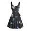 Robe de vacances à motif floral avec ceinture et buste froncé, décolleté en cœur, mini-robe décontractée trapèze - Noir L | US 8-10