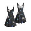 Robe de vacances à motif floral avec ceinture et buste froncé, décolleté en cœur, mini-robe décontractée trapèze - Noir L | US 8-10