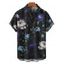 Chemise de vacances à motif floral pour homme, boutonnée, retroussée, manches courtes, décontractée - Noir 5XL