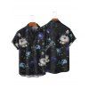 Chemise de vacances à motif floral pour homme, boutonnée, retroussée, manches courtes, décontractée - Noir 5XL