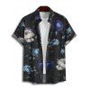 Chemise de vacances à motif floral pour homme, boutonnée, retroussée, manches courtes, décontractée - Noir 5XL