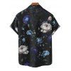 Chemise de vacances à motif floral pour homme, boutonnée, retroussée, manches courtes, décontractée - Noir 5XL