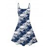 Robe gothique à motif floral et têtes de mort, bretelles spaghetti, col en V, coupe trapèze, mini-robe de vacances - Bleu XXXXXL | US 20