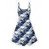 Robe gothique à motif floral et têtes de mort, bretelles spaghetti, col en V, coupe trapèze, mini-robe de vacances - Bleu XXXXXL | US 20