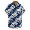 Chemise gothique à manches courtes et boutons pour homme, motif floral et tête de mort, style vacances - Bleu 5XL