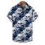 Chemise gothique à manches courtes et boutons pour homme, motif floral et tête de mort, style vacances - Bleu 5XL