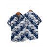 Chemise gothique à manches courtes et boutons pour homme, motif floral et tête de mort, style vacances - Bleu 5XL