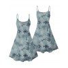 Robe de plage à motif cocotiers, bretelles spaghetti, col en V, coupe trapèze, mini-robe de vacances - Vert clair XXXXXL | US 20