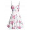 Robe de vacances à motif floral et feuilles, buste froncé, ceinture, col en cœur, coupe trapèze, mini, décontractée - Blanc L | US 8-10