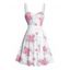 Robe de vacances à motif floral et feuilles, buste froncé, ceinture, col en cœur, coupe trapèze, mini, décontractée - Noir S | US 4