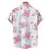 Chemise de vacances à motif floral et feuilles pour homme, boutonnée, retroussée, manches courtes, décontractée - Blanc L
