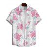 Chemise de vacances à motif floral et feuilles pour homme, boutonnée, retroussée, manches courtes, décontractée - Blanc L